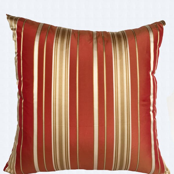 Rust orange and gold strip pillow cover decorative pillow. luxury Dupioni silk  striped lumbar pillow. Custom made.