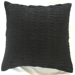 black  silk decorative throw pillow cover. Black  pleated throw pillow. Black pintuck  pillow  18 inch decorative cushion cover. Custom made