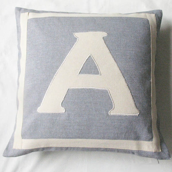 Gray and off white monogrammed pillow. Gift pillow. letter pillow. Initial pillow cover. Custom made cushion covers 14 to20 inches