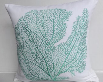 Decorative Throw Pillows Cushion Covers aqua blue coral fan pillow, coastal