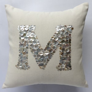 Pearl Button monogrammed cream pillow 18 inches choose your own colors Custom Made image 1