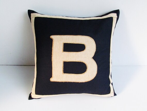 navy monogram pillow