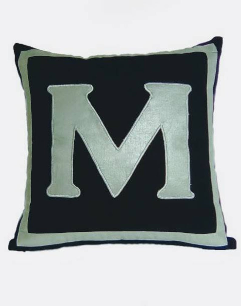 Black Monogrammed Pillow Cover Personalized Pillow Initial Etsy