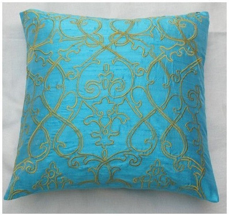 Aqua Blue Filigree Throw Pillow Cover 16X16 Inch Cushion Cover Etsy