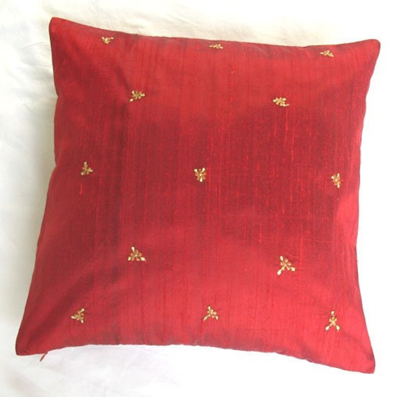 Red Silk Cushion Cover With Vintage Style Floral Etsy