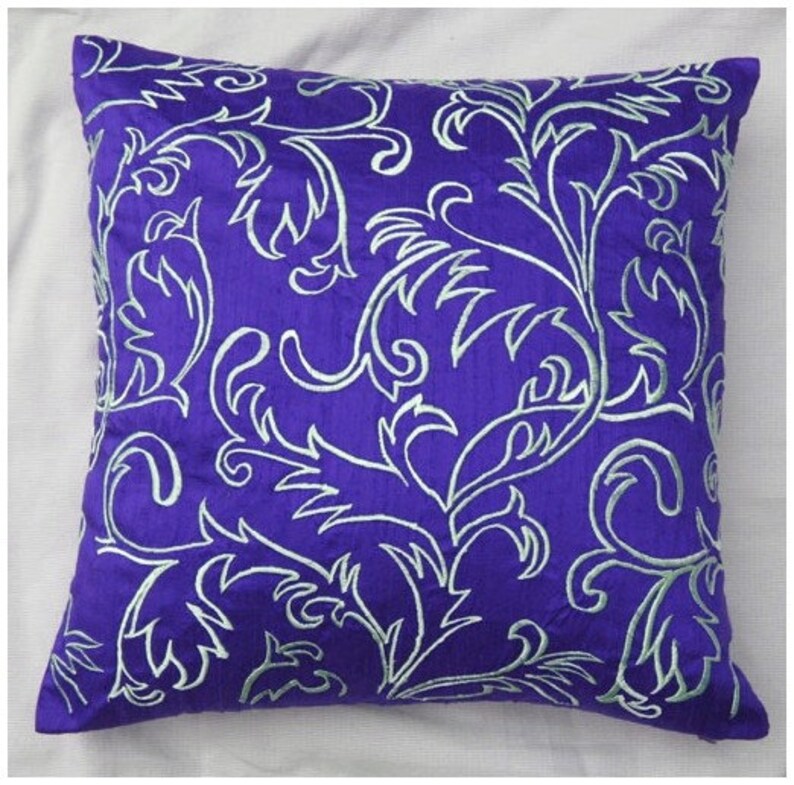 Peacock blue decorative throw pillow with white abstract Etsy
