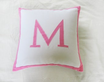 Pink initial pillow, little girls room decor, nursery room decor, monogram gift pillow