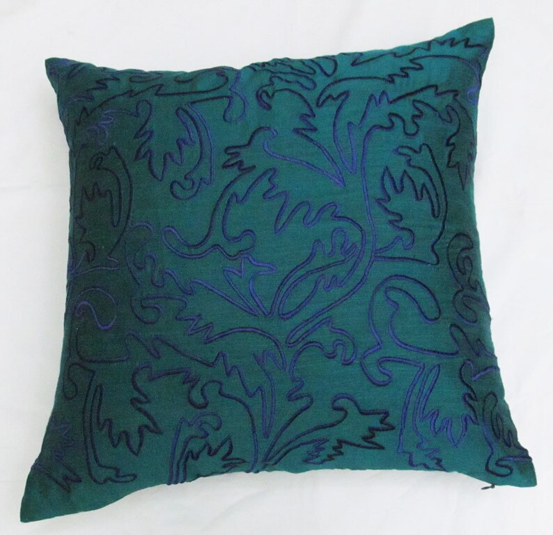 Emerald green throw pillow cover with indigo blue Moroccan Etsy