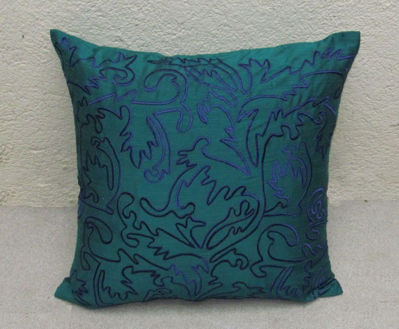 Emerald green throw pillow cover with indigo blue Moroccan Etsy