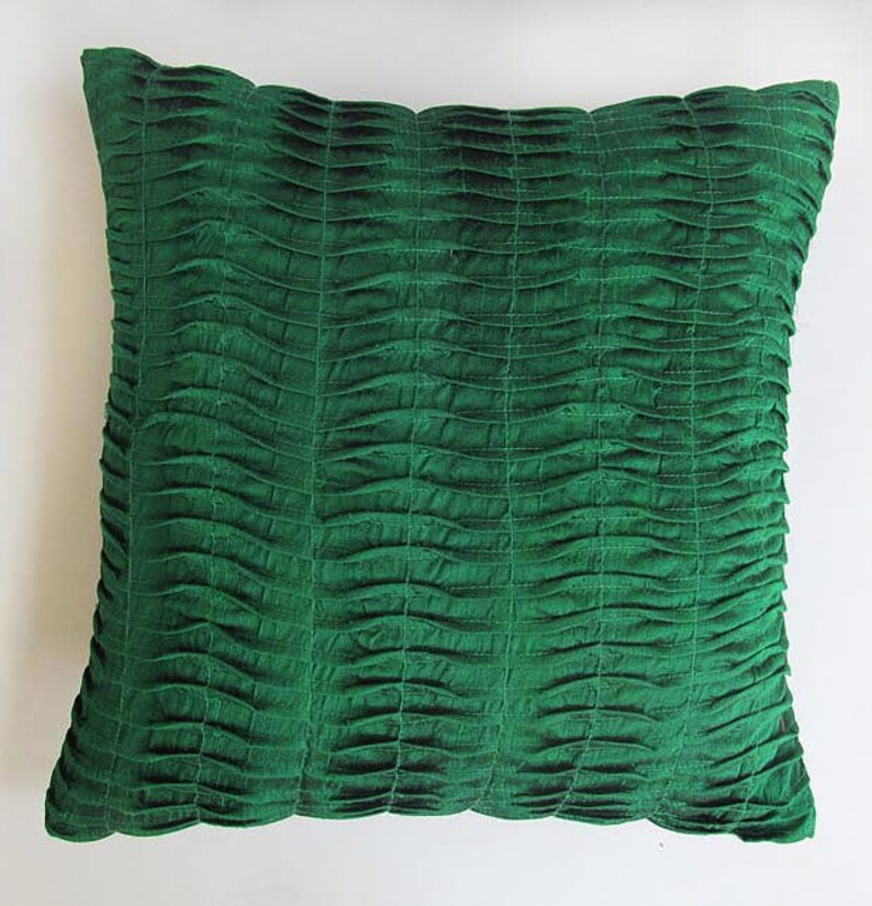 Dark green pleated throw pillow 16 inch silk cushion cover. Etsy