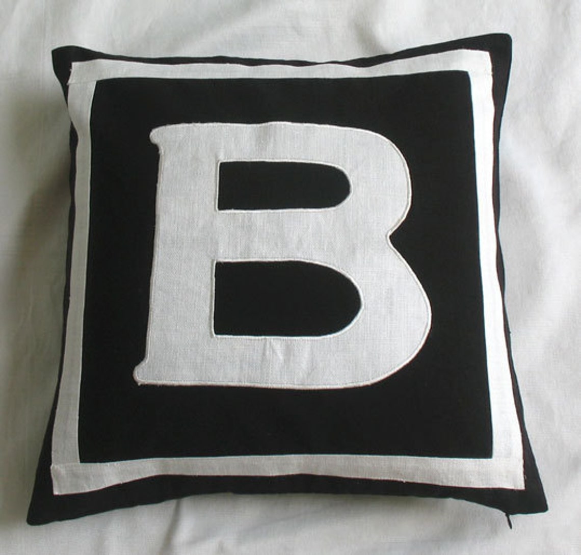Black monogram pillow. Initial pillow cover. Alphabet throw Etsy