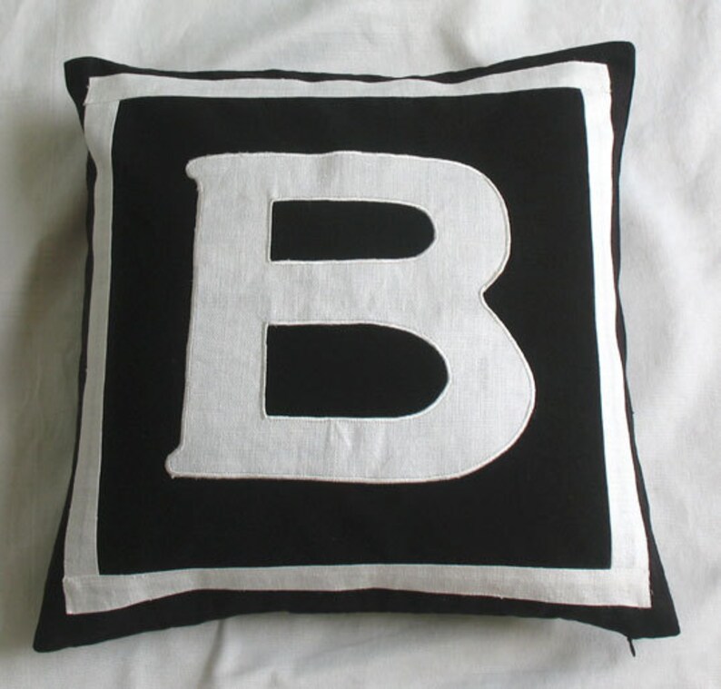 Black monogram pillow. Initial pillow cover. Alphabet throw Etsy