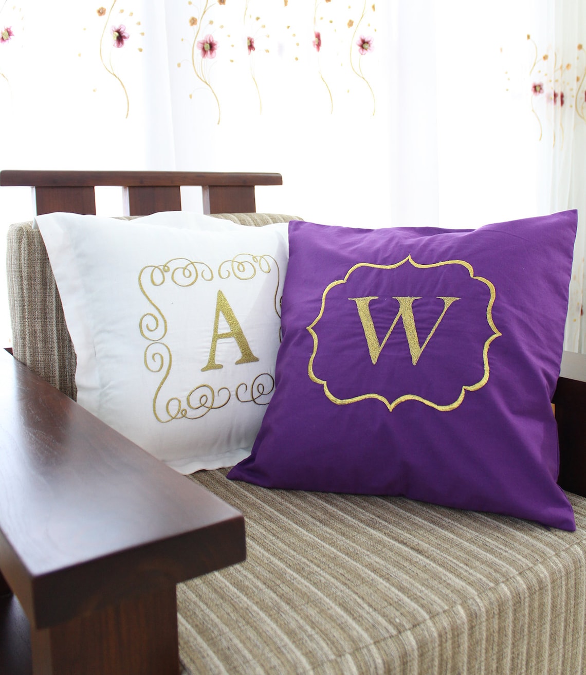 Monogram pillow sham gold monogram pillow case monogrammed Etsy