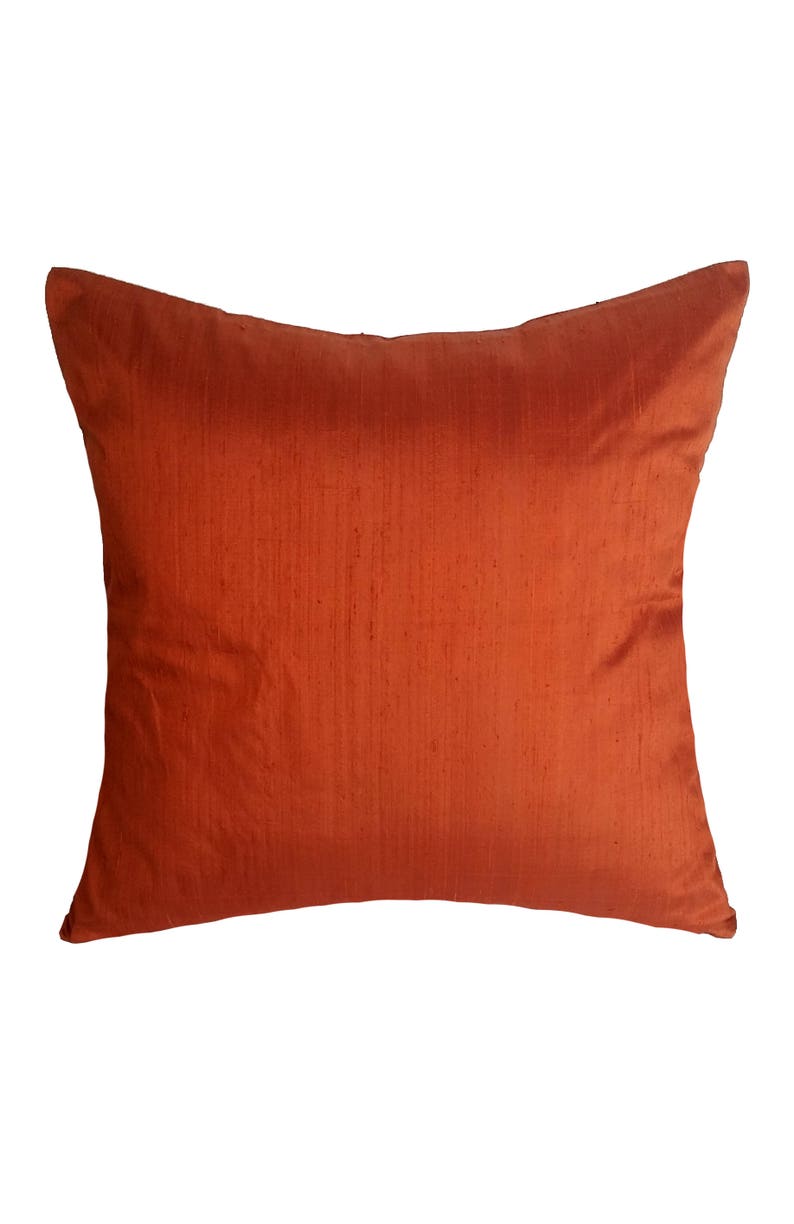 Rust orange dupioni silk pillow cover, decorative peur silk rust orange throw pillow covar, luxury silk cushio, custom made,16 to 20 inches image 2