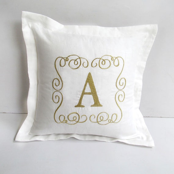 Monogram Pillow Sham Gold Monogram Pillow Case Monogrammed Etsy