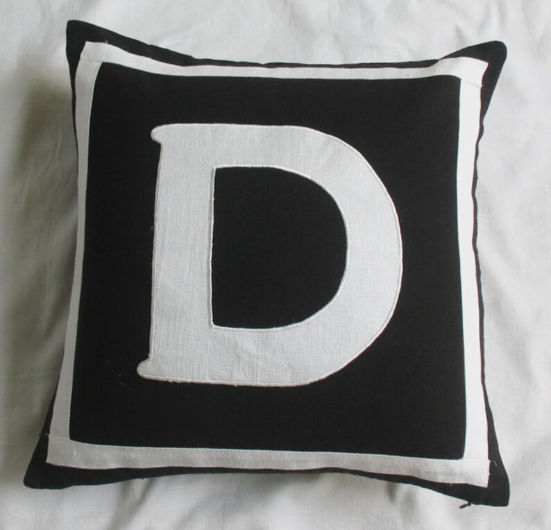 Black Monogrammed Pillow Cover Personalized Pillow Initial Etsy