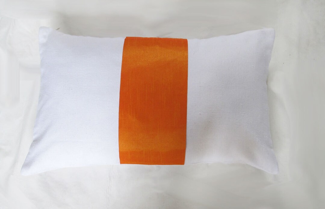 White Orange Rectangle Throw Pillow Cover 12X18 Inch Long Etsy