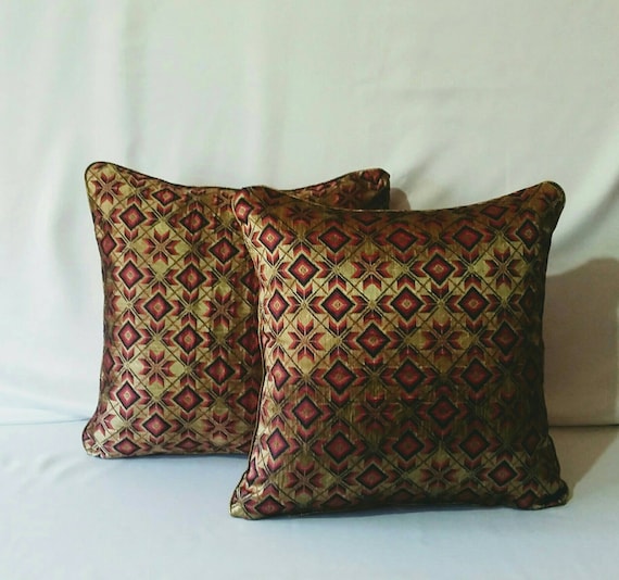 Gold and Burgundy pillow boho cushion Gold Boho Pillow Cover Rustic