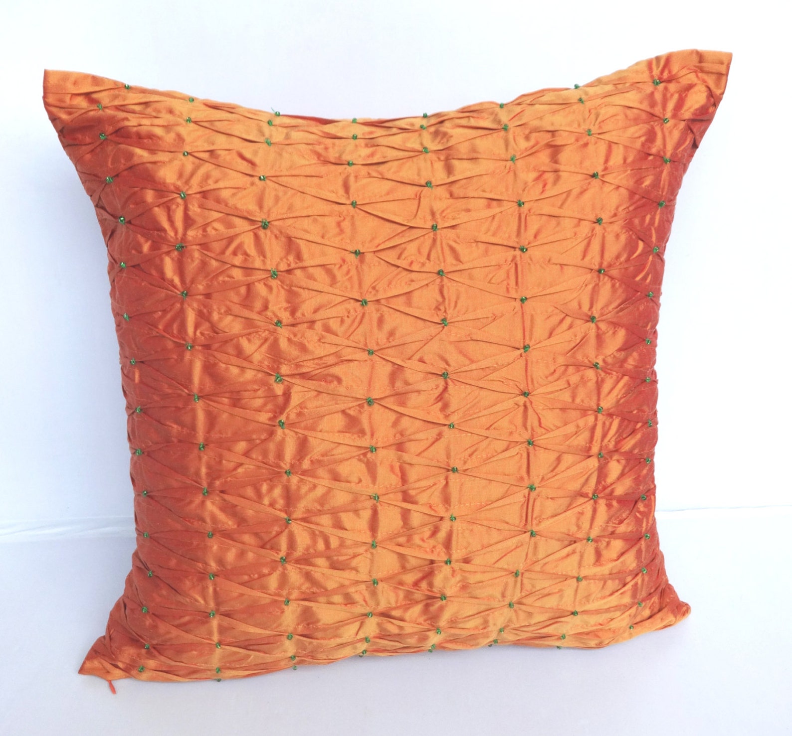 Golden Orange Silk Throw Pillow With Pintucks and Beadwork Etsy