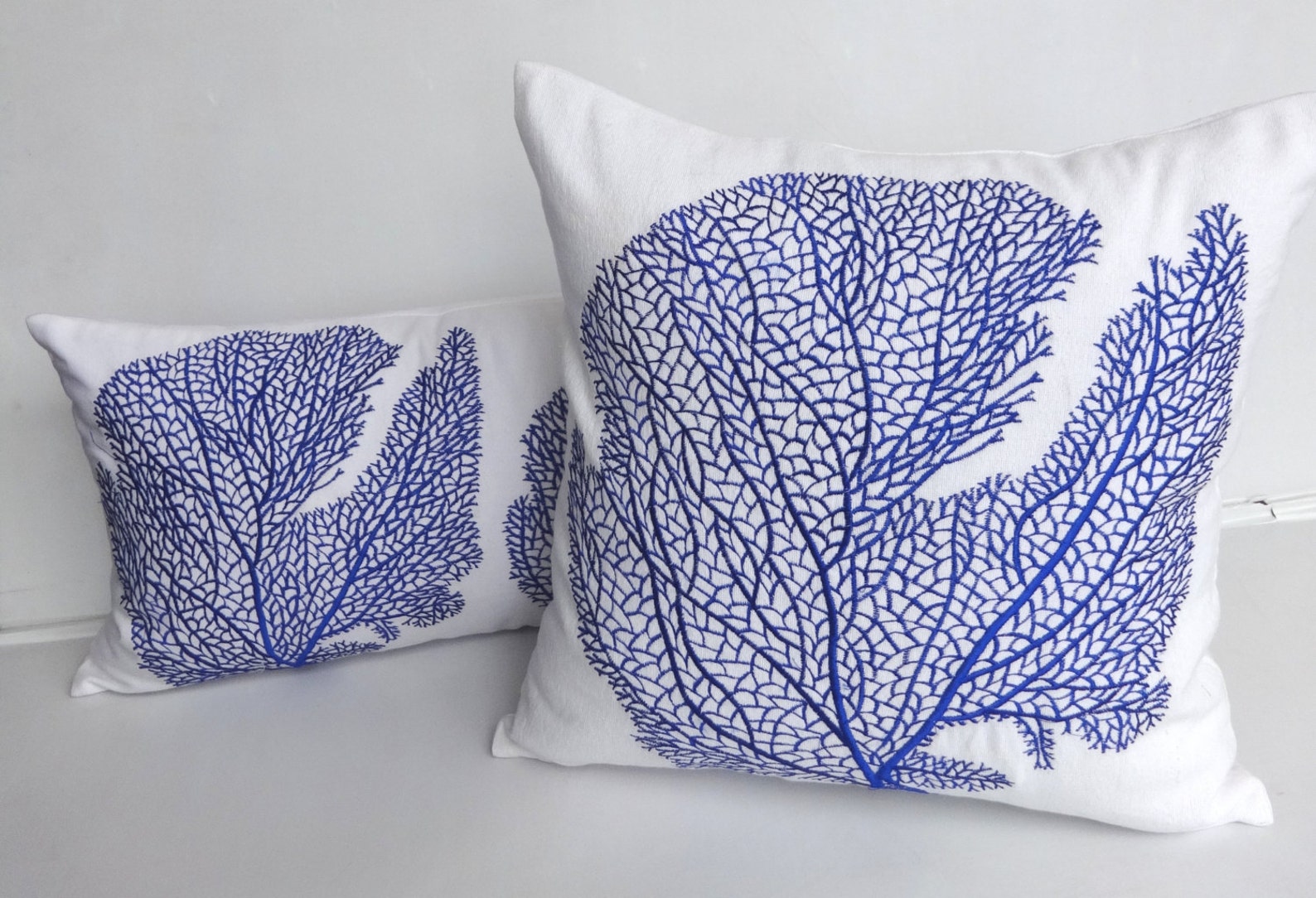 Cobalt Blue Coral Fan Pillow. Costal Pillow Lumbar Pillow Etsy