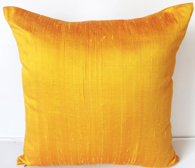 Sun set yellow dupioni silk throw pillow. shiny bright yellow pillow cover. Yelow decaretve cushion covers 16 inchs custom made image 1