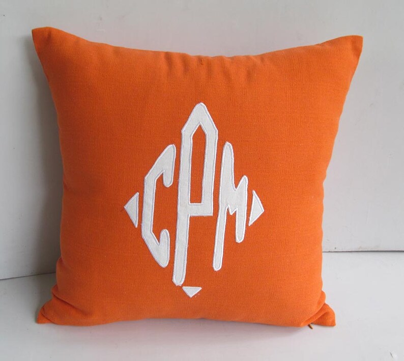 Diamond monogram pillow monogrammed pillow orange monogram Etsy