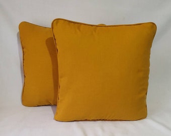 mustard yellow pillow cover with brown paiping edge, mustard yellow yellow cotton Decorative pillow cover, custom made 16x16 to22 x22 inches