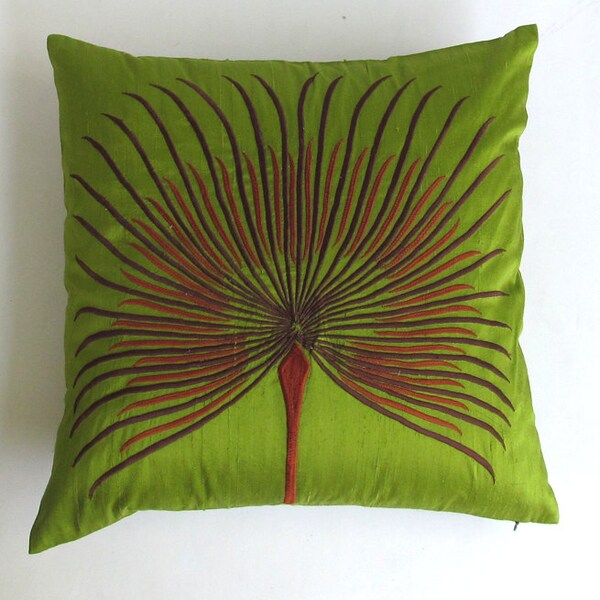 Embroidered Palm Leaf Pillow 14 x 20