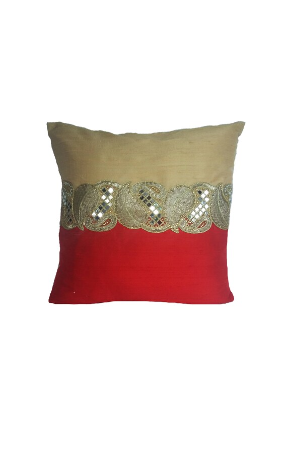Red And Gold Decorative Pillow Cover With Stone Work Center Etsy
