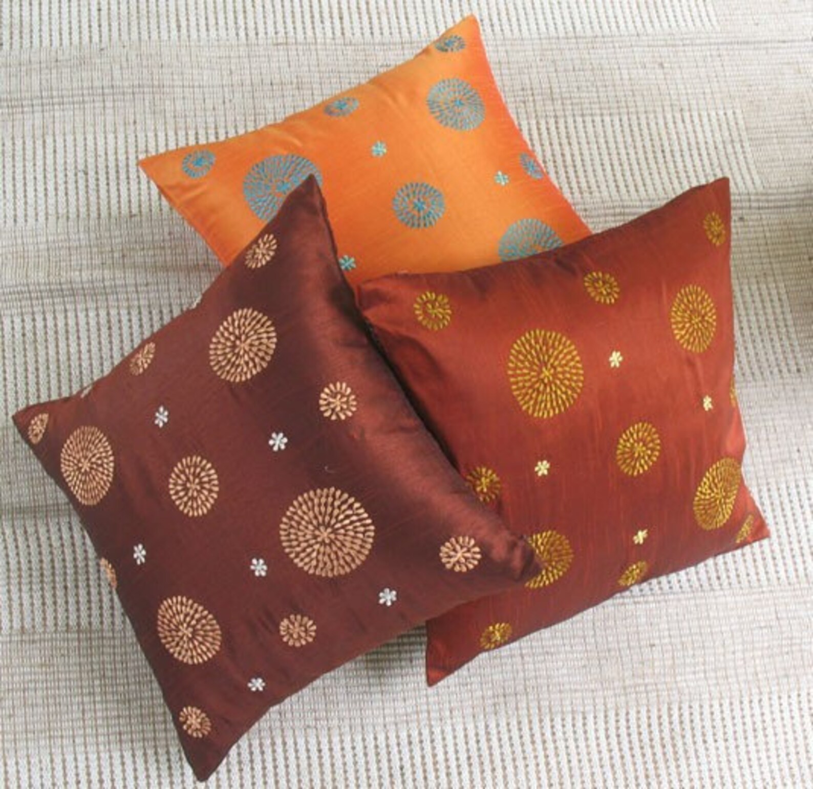 Burnt Orange Circle Throw Pillow Cover With Retro Embroidery. Etsy
