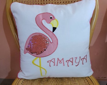 pink Flemingo Parsnalize gift pillow cover. Decorative  Nursery cushion!, Name pillows. Kids room pillow cover, square and oblong sizes.