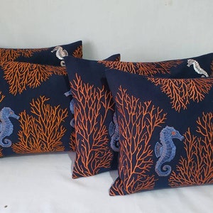 Beach pillow cover Navy blue coastal pillows, decorative sea pillows, nautical pillow case,oblong beach pillow. Custom made. image 2
