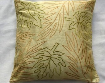 Simply Luxury Autume Reflection Cushion cover, Decorative  autum cushion, Dupioni silk leef embroidered pillow. Last one in stock 30% off.