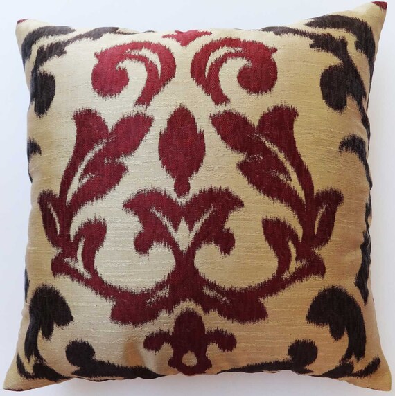 On Gold And Burdy Pillow Cover Decorative Damask Uk On Gold And Burdy Pillow Cover, 24 Inch Outdoor Cushions Uk