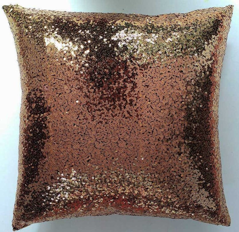 Bronze gold sequin pillow. shiny throw pillow. Coper gold Etsy
