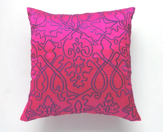 Hot Pink Throw Pillow. Filigree Embroded in Purple Decorative Pillow. 18inch Custom Made Etsy
