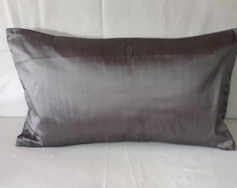 grey dupioni silk pillow cover. Dark Grey oblong decorative pillow, lumbar pillow cover on 30% off. 12x20 and 12x22 inches in stock