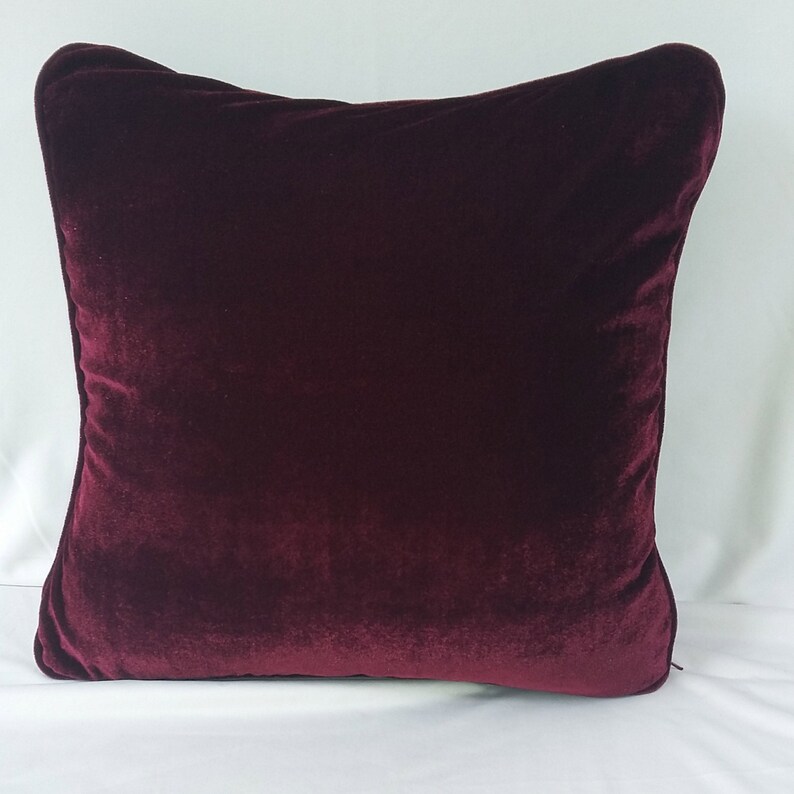 Burgundy Velvet cushion cover with piping edge. Deep red Etsy