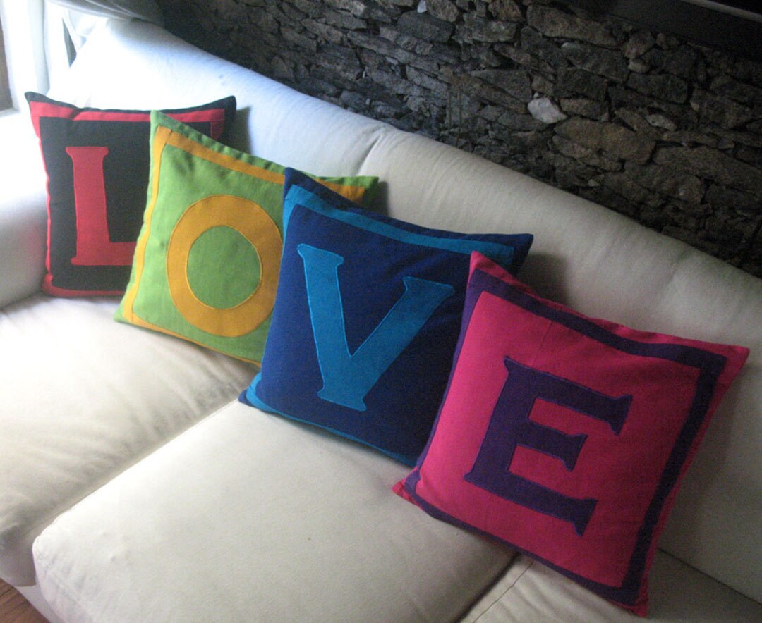 Love Pillows Set of 4 Pillow Covers That Spell LOVE in Choice of Your Colors. Decorative Multi