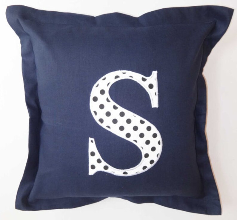Navy Blue monogram pillow polka dot initial pillow alphabet Etsy
