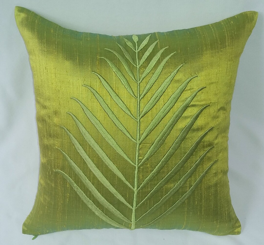 Lime Green Cushion Cover With Lime Green Fern Leaf Embroidery. Etsy