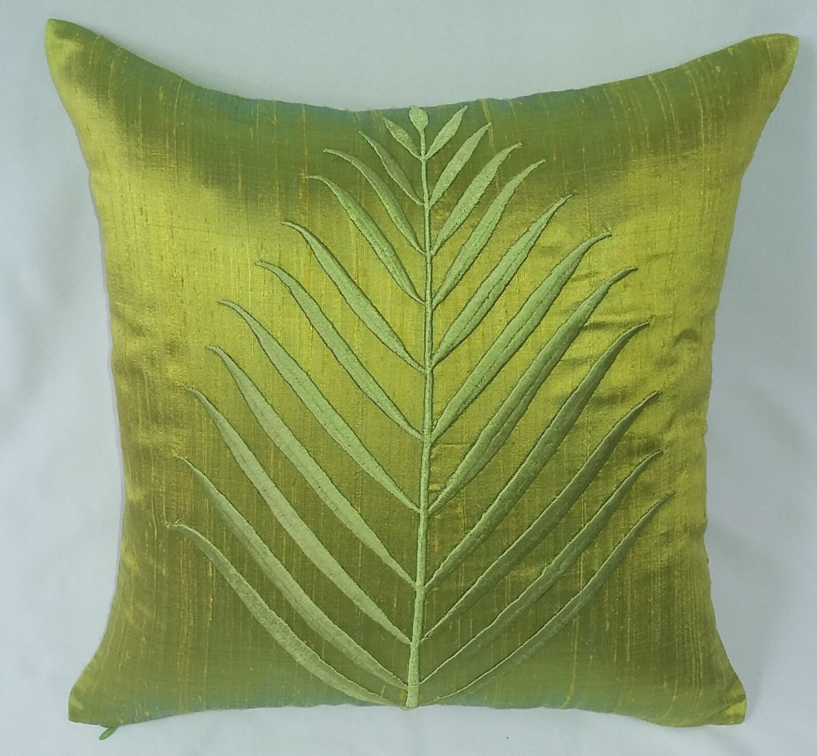 Lime Green Cushion Cover With Lime Green Fern Leaf Embroidery. Etsy