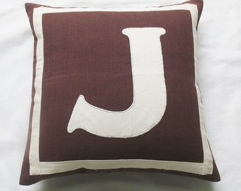 chocolate brown monogram pillow, monogrammed letter pillow