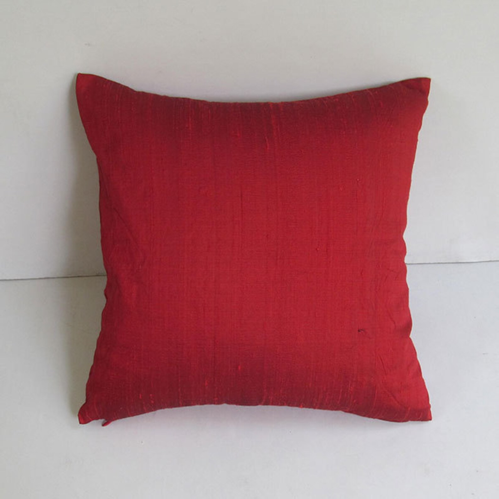 Bright red dupioni silk pillow cover. decorative throw