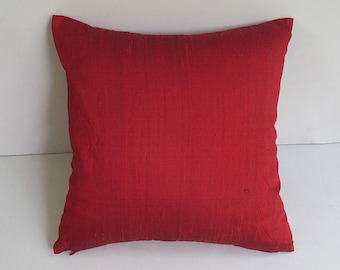 bright red dupioni silk pillow cover. decorative throw pillow  cover. Christmas red  throw pillow.  Festive pillow custom made