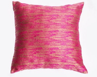 Fuchsia pink and  baige Decorative  silk pillow covers, woven midi silk pillow   17.5 inches, on 20% off,  in stock ready to ship.