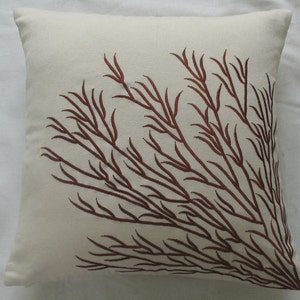 off white and brown coral branch pillow. Decorative beach pillow.  Notical inspired throw pillow cover. Custom made coral  trellis design.