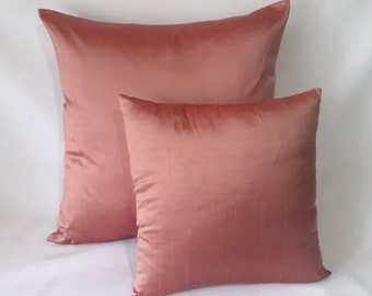 Onion pink pillow, pink dupioni silk cushion cover. pink decorative  pillow cover. Samon pink  luxury silk pillow. Custom made.