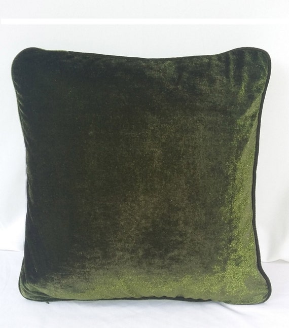 Olive gren velvat pillow. Velvet throw Olive Green Velvet Pillow With Tassels