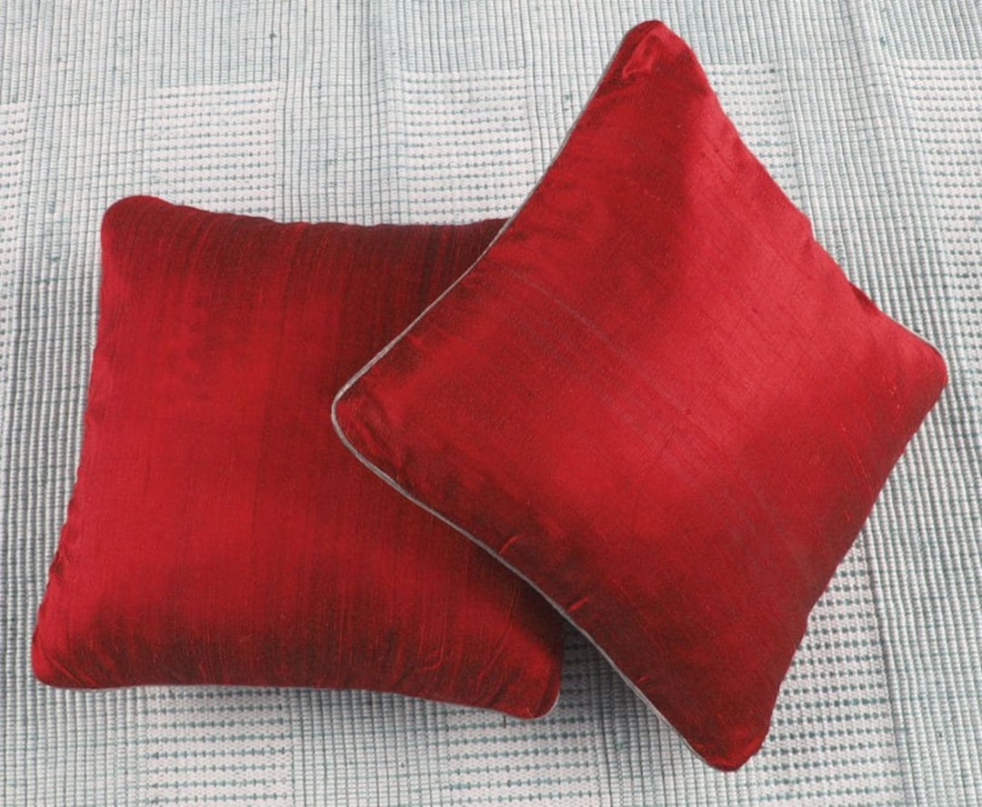 Red Dupioni Silk Pillows. Decorative Cushion Cover. Custom Made